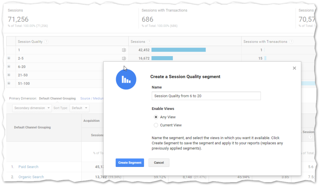 Esempio di segmento automatico Qualtity Score