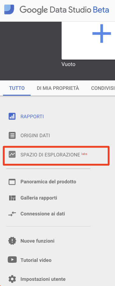 Spazio Esplorazione Google Data Studio