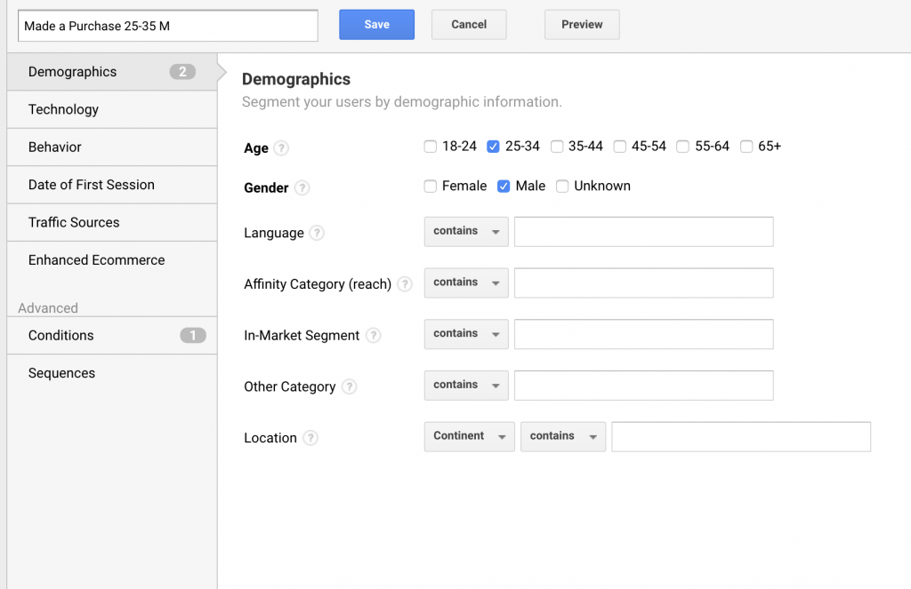 Google Analytics Advanced Segments M