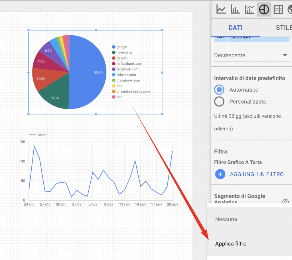 Google Data Studio Applica Filtro