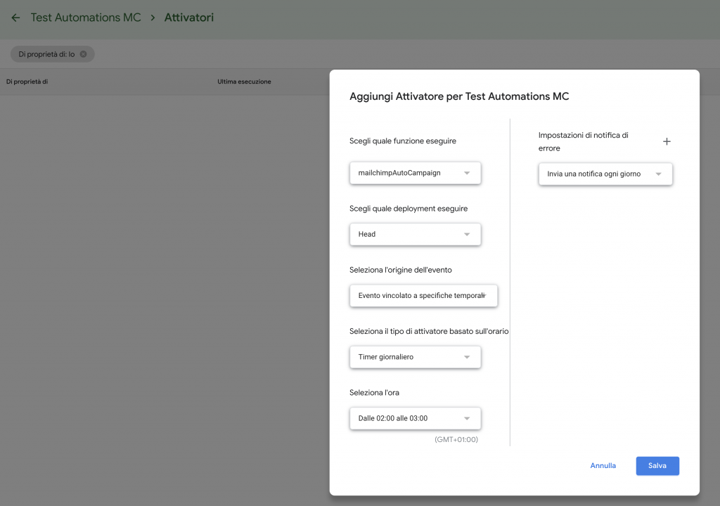 Google Spreadsheet Automations MailChimp triggers