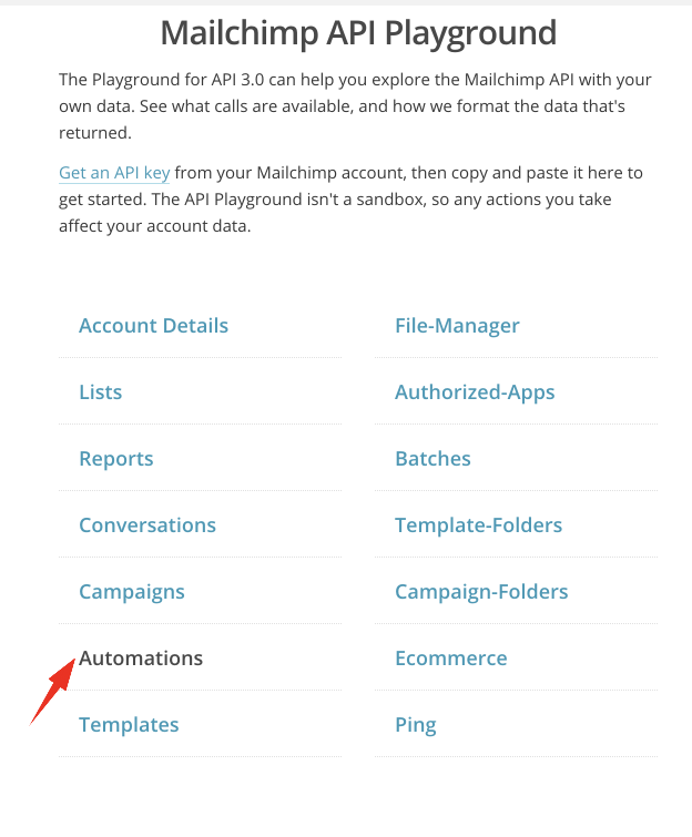 MailChimp API Playground Automations