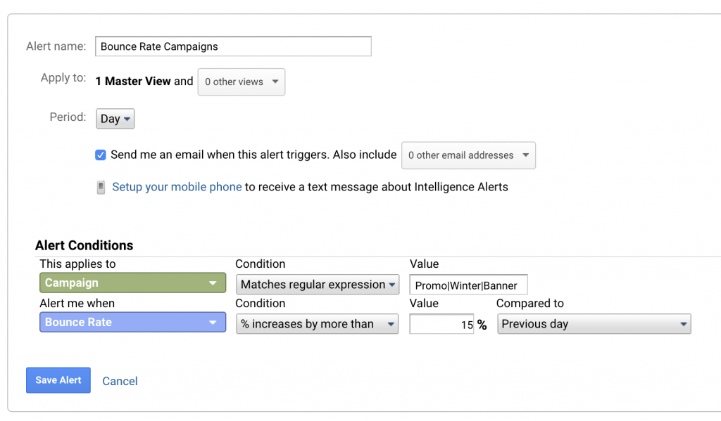 Custom Alert Google Analytics Bounce Rate