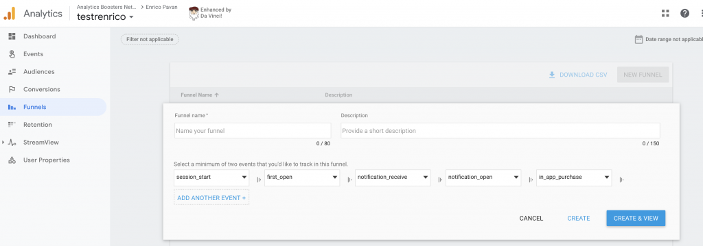 Google Analytics App and Web property funnels