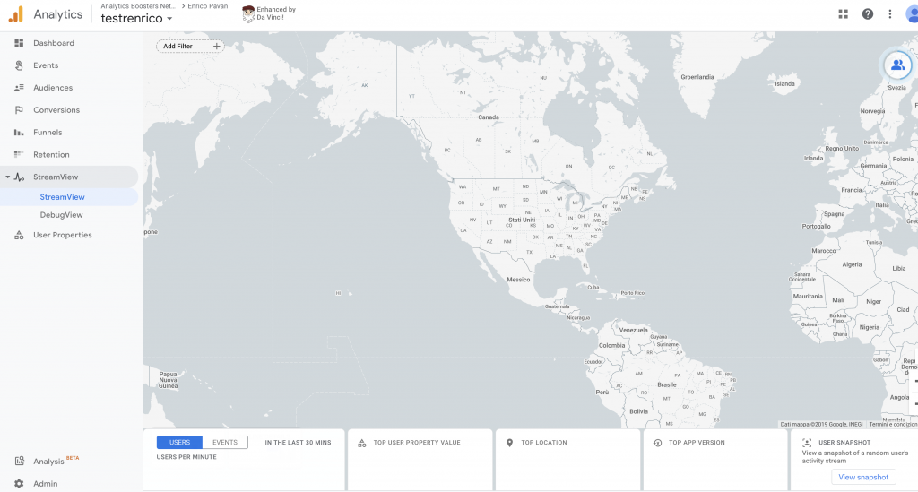 Google Analytics App and Web property stream view