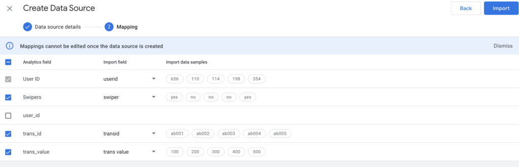 Data import GA4 Mapping