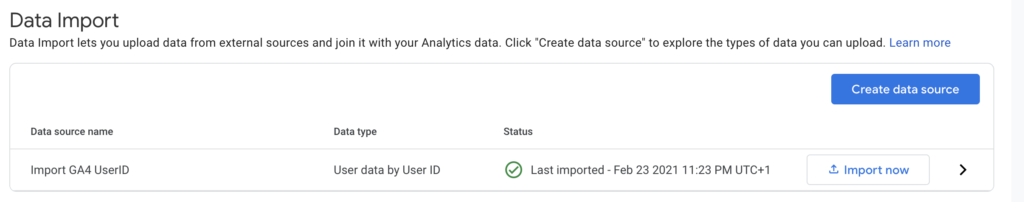 Data import GA4 status active