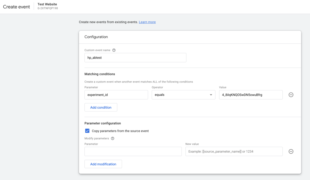 GA4 to Optimize event creation