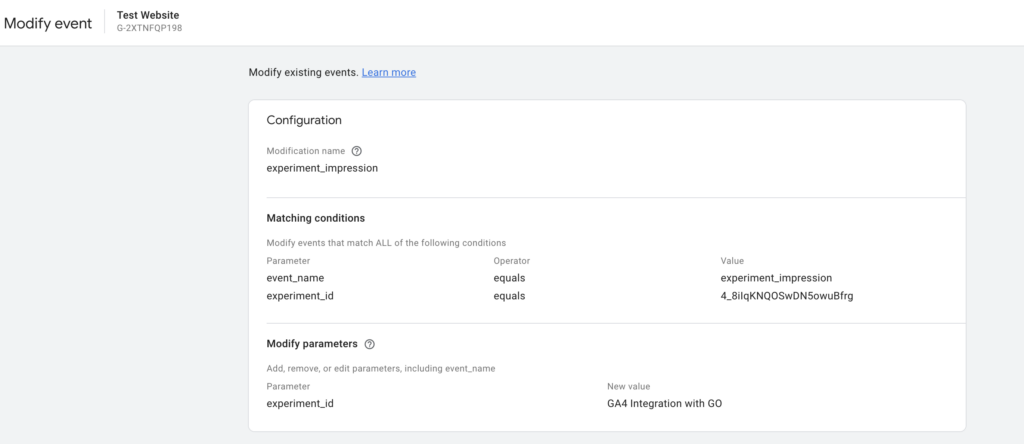 Modify experiment_id GA4