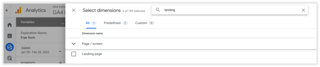 Landing Page GA4