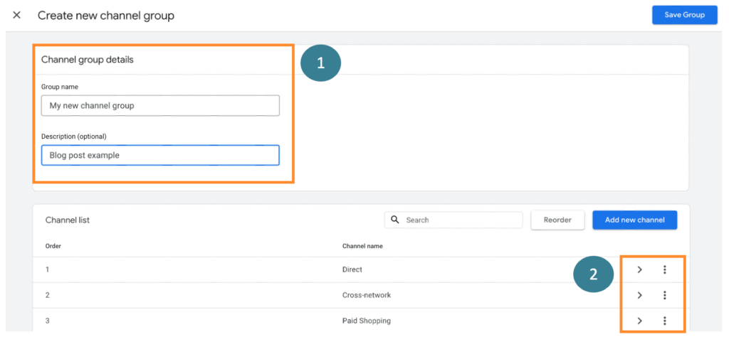 Create new channel groups GA4