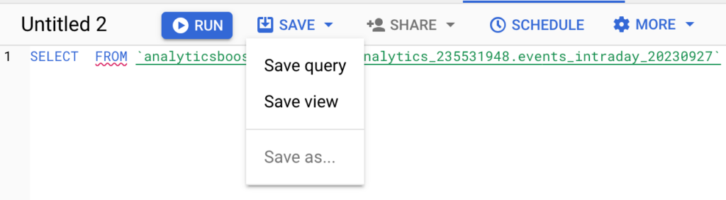 SaveView BigQuery